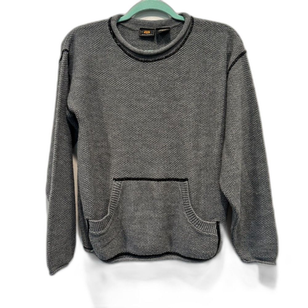 Vintage Sweater Tight Knit Crew Neck Pullover Gray Texture Roll Neck Women Small
